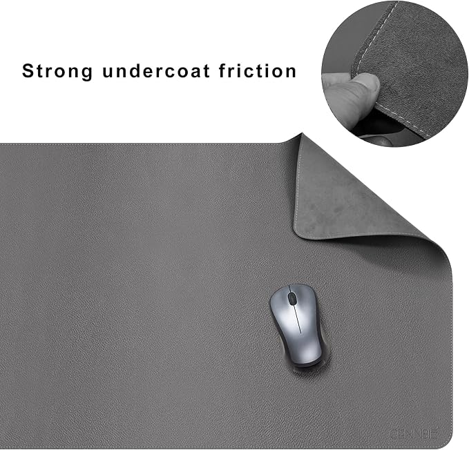 CENNBIE Leather Desk Mat, 55''x19.6'' Extra Large Desk Pad (Grey) | Premium stitched edges resist wear. Easy to clean. Protects desk from spills, stains ,scratches. Smooth glide. Office & home