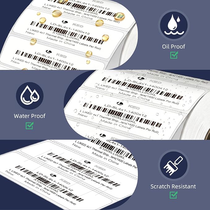 L LIKED 4" x 1" Direct Thermal Labels, Permanent Adhesive Barcode Shipping Labels & Compatible with Rollo, Zebra and Other Desktop Printers (12 Rolls, 16800 Labels)