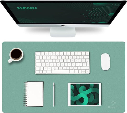 K KNODEL Small Office Desk Mat, Leather Mouse Pad (23.6"x13.8", Green) | Desk Pad, Keyboard Pad, Computer and Laptop Mat, Desktop Protector and Cover, Writing Pad and Blotter for Home Office