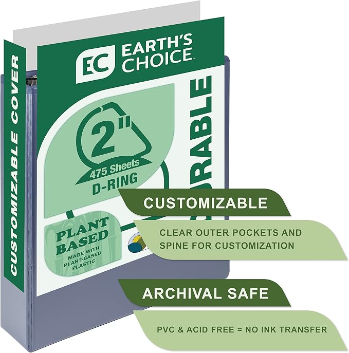 Samsill Plant-Based 2 Inch Durable D-Ring, View Binder, Eco-Friendly, USDA Certified Biobased, Single, Indigo