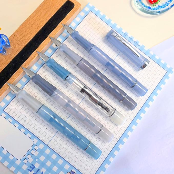 5-Pack Jinhao 58D Fountain Pen Set, Mixed Color 0.5mm Fine Nib Demonstrator | Transparent Resin Fountain Pens with Converter. Includes Pouch & Gift Bag. Ergonomic Design For Daily Office & School Use