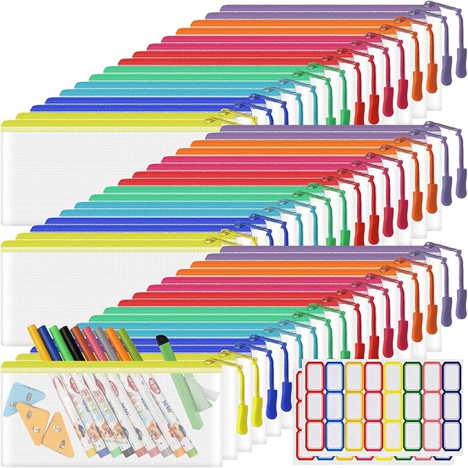 YOPCDJ 48 Pack Mesh Zipper Pouch Bags - Small, Clear Pencil Pouch Bulk, Travel Storage
