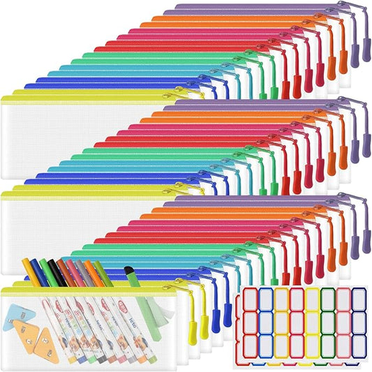 YOPCDJ 48 Pack Mesh Zipper Pouch Bags - Small, Clear Pencil Pouch Bulk, Travel Storage