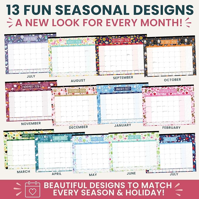 bloom daily planners Desk Calendar 2026-2027 - Academic Year Large Wall Calendar (July 2026 - July 2027) - 21” x 16” Desktop & Hanging Monthly Planner with Stickers for Home or Office - Holiday Icons