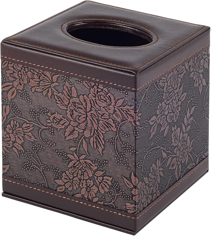 Antique Leather Square Tissue Box Cover/Holder,RHCSZ Table Napkin Case Dispenser,Facial Tissues Organizer with Magnetic Bottom for Home Office,Tissues Cube Box (Retro)
