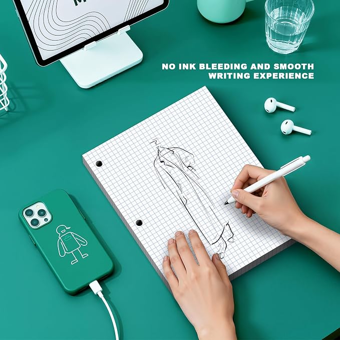 Loose Leaf Graph Paper Notebook 8 X 10.5, 240 Sheets Graphing Paper，3 Hole Punched，4x4 Quad Ruled Grid Notebook Paper, 10-1/2" X 8 Binder Filler Paper For, Engineering, Office, School