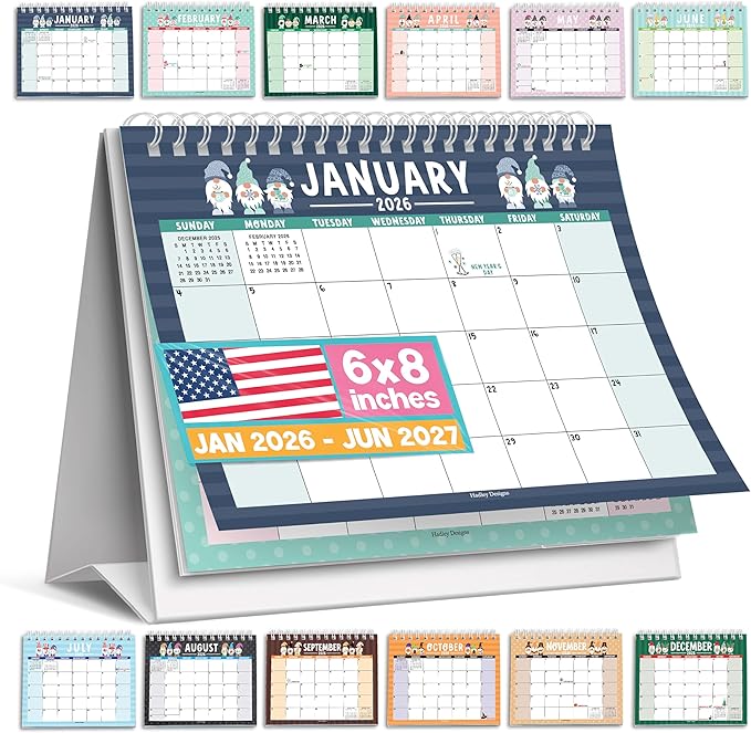 Small Desk Calendar 2026-2027 Standing Flip - 18-Month 2026 Desk Calendar Small for Home, Office & School, Standing Desks Calendars 2026-2027, Mini Desks Calendars, Back to School Teacher Gifts