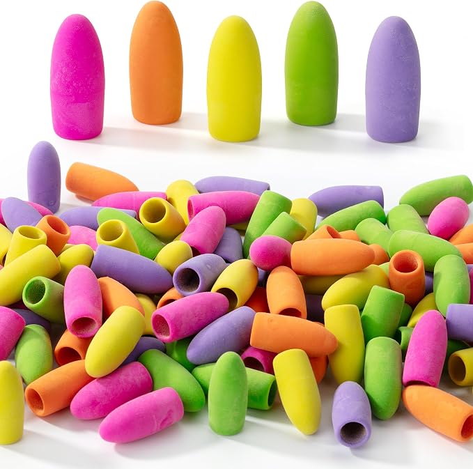 Mr. Pen- Pencil Top Erasers, 120 Pack, Vibrant Colors, Latex-Free | No-Smudge Cap Pencil Erasers for Precise Erasing, Kids, Teachers, Studying Supplies
