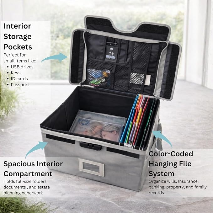 Icebox End of Life Organizer – Fire-Resistant Estate Planning & Emergency Document Storage Box – Lockable Home File Organizer for Important Documents (Silver)