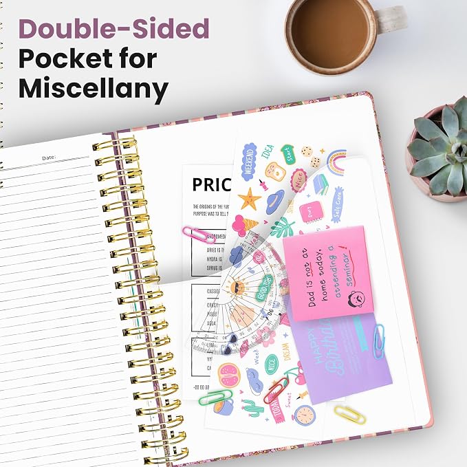 Large Lined Spiral Journal for Women Cute Hardcover 5 Subject Notebook for Work 8.5" x 11" with Removable Dividers & Tabs, College Ruled, 280 Pages Aesthetic Journal for Work, School & Note Taking, Cherry Reverie