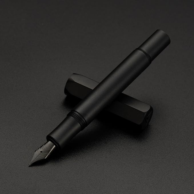 Luxury Solid Brass Fountain Pen Set for Writing & Calligraphy - Choose Antique or Matte Black Finish. Includes 10 Ink Cartridges & Premium Gift Box (Fine Nib, Matte Black)