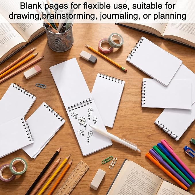 Watersay 100 Pack Small Spiral Notebook Bulk, 3x5 Pocket Notepads,White | Memo Pads, Mini Blank Sketchbook, for School Office Grocery Shopping Lists, Back to School Gift, Students Rewards, 50 Sheets