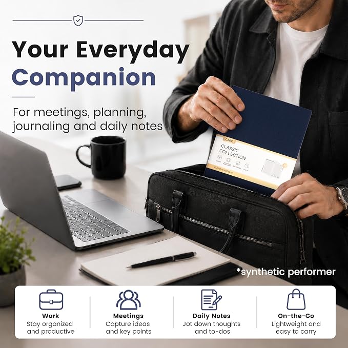 CAGIE Lined Journal Notebook for Men & Women,176 Pages A5 Medium Size, Softcover Leather Journals for Writing, College Ruled Notebook for Work & School, 100 GSM Thick Paper (5.7'' x 8.3'') (Navy Blue)