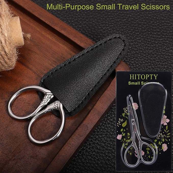Small Precision Scissors, 3.5in Beauty Grooming Kit | Stainless Steel, Multi-Purpose Travel Tools for Facial Hair, Eyebrow, Eyelash, Beard, Moustache Trimming, with PU Sheath