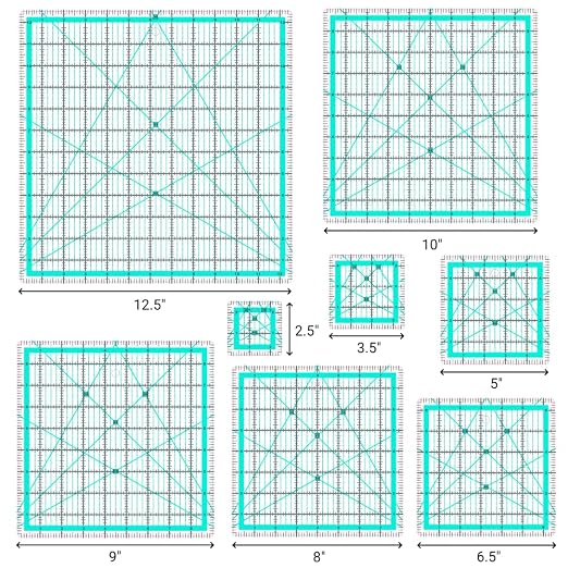 8 Quilting Rulers,Quilting Squares(2.5",3.5",5",6.5",8",9",10",12.5") | Square Rulers,Quilting Rulers and Templates,Square Quilting Rulers,Quilting Square Ruler