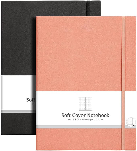 AHGXG Dotted Journal Notebook, 384 Pages, 120GSM, B5 (7.6'' × 10'') | 2 Pack, Leather Hardcover, for Journaling, Planning, Tracking (Blackpink)