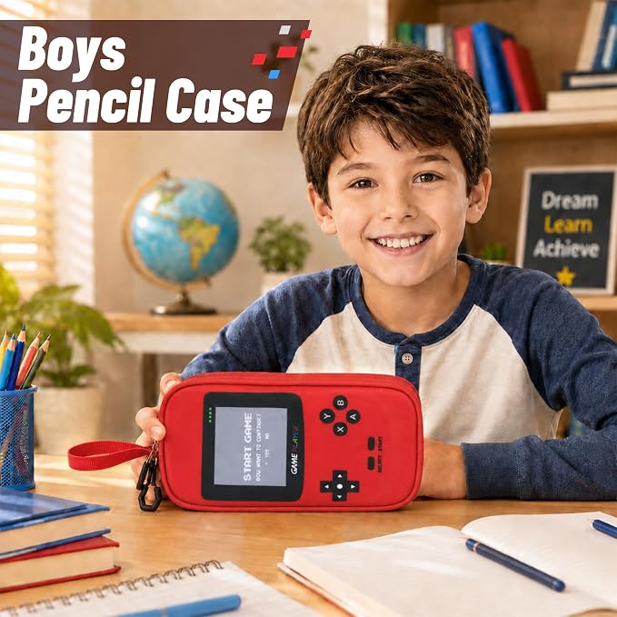 Pencil Case for Boys, Large Capacity Pencil Pouch with Zipper Compartments, Gamer Pen Bag Organizer for School Kids Teens
