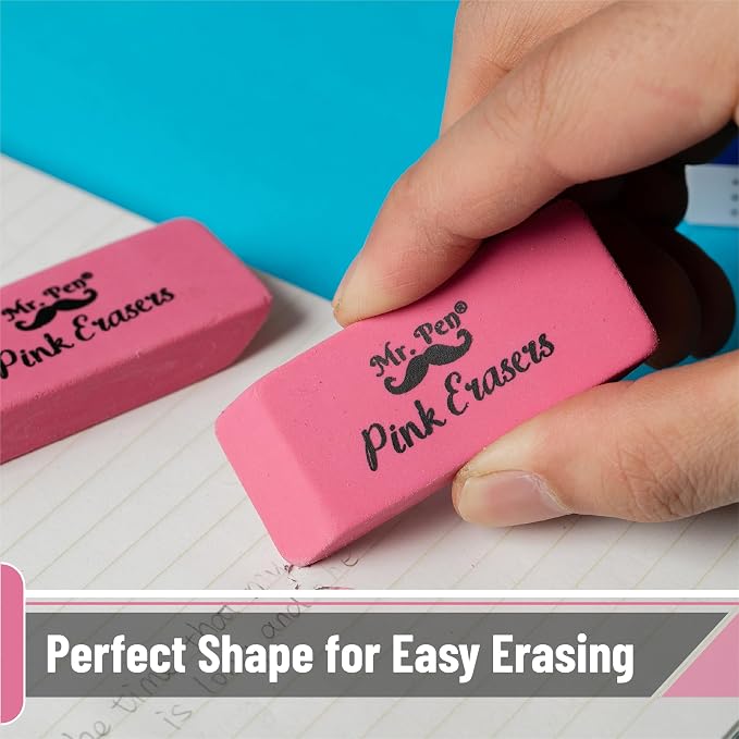 Mr. Pen- Pink Pencil Eraser, 100 Pack, Large Latex Free Block Erasers for School, Office, Art Sketching, Homework, Exams, Clean Smudge-Free Correction