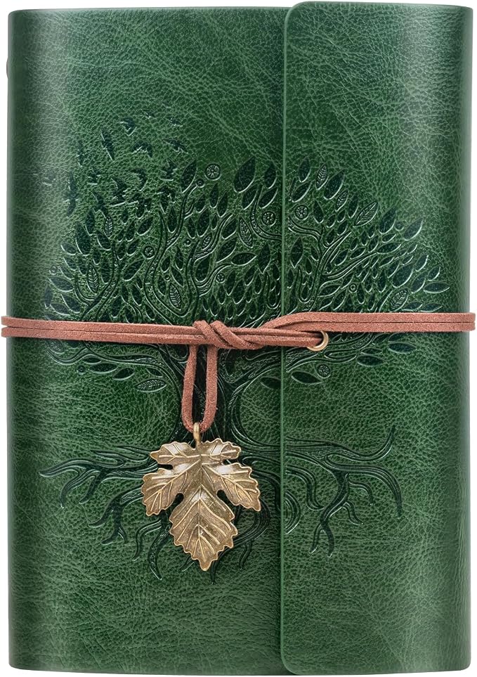 Billtigif PU Leather Journal Notebook, Refillable Travel Writing Journals Diary, Gifts for Women, Men, Teen Girls and Boys, 100GSM Lined Paper,160 Pages(Green, A6 5.1" x 7.2")