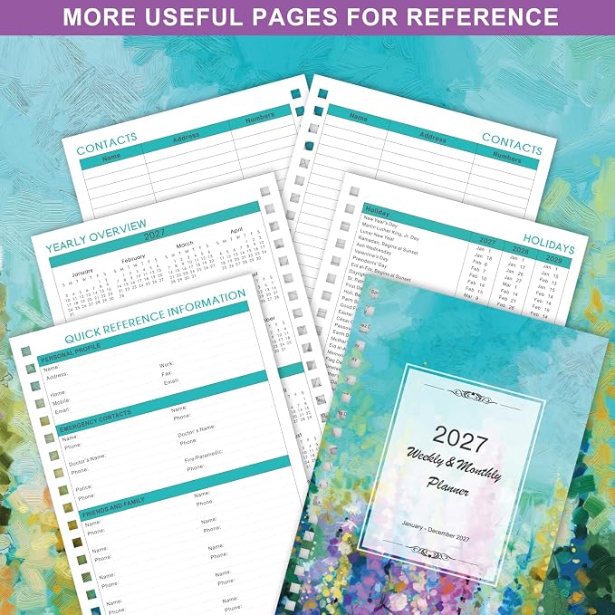 2027 Planner - 2027 Planner Weekly and Monthly, JAN.2027 - DEC.2027 | Planner 2027, 6.5" x 8.5", 2027 Calendar Planner Weekly and Monthly with Inspiring Quotes, Colorful Tabs, Pocket, Hardcover