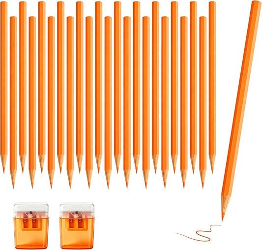24Piece Orange Colored Pencils Set with Sharpener, Pre-Sharpened Professional Wooden Art Pencils for Artists Drawing and Sketching, Premium Colored Tone Supplies Delivering Detailed Painting(Orange)