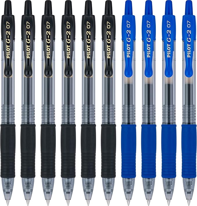 Pilot G2 Premium Refillable & Retractable Rolling Ball Gel Pens, Fine Point, 0.7 mm, 6 Black & 4 Blue Ink Pens, 10-Pack