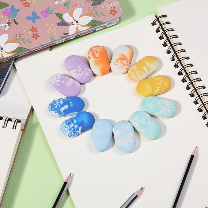 Mr. Pen- Marble Pencil Erasers, 12 Pack, 1" x 2" | Soft Rubber Marble Pencil Erasers for School, Office, Art Sketching, Homework, Exams, Clean Smudge-Free Correction