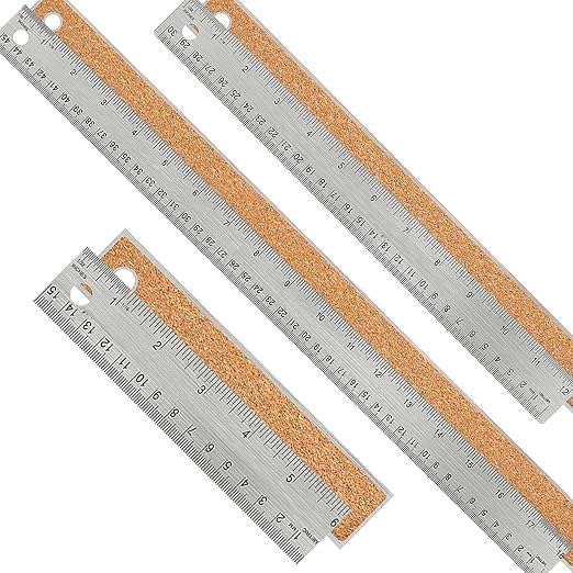 Metal Ruler Set [6+12+18 Inch] – Stainless Steel Rulers with Cork Backing, Non-Slip Measuring Tools with Inch & Centimeter Markings, Drafting and Office Use, Prevents Ink Leakage