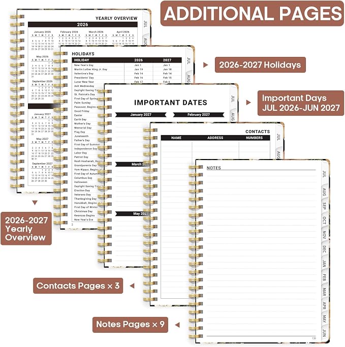 Academic Planner 2026-2027, Weekly and Monthly Calendar Book, July 2026 – June 2027, Hardcover Planner with Tabs, Perfect for Teachers, Students, Women & Men, A4 (8.5" x 11") - Mushroom