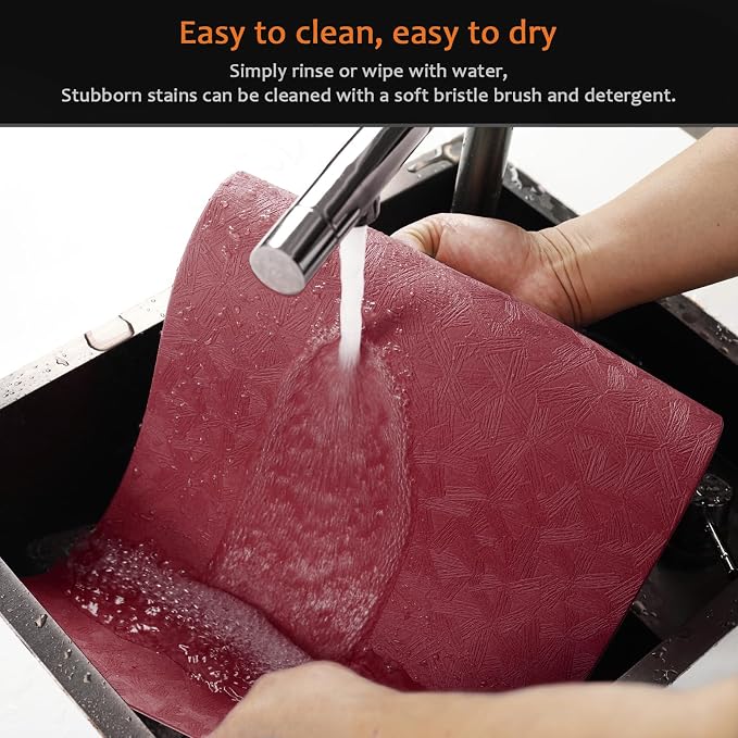 Red Plastic Placemats Set of 8, Faux Leather Waterproof Table Mats | Red Vinyl placemats,Wipeable and heat resistant table mats.Easy to clean,great for indoor and outdoor