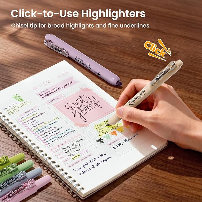 WRITECH Gel Pens Journaling Highlighters: Journal Set Aesthetic Assorted Vintage Color Ink 0.5mm Fine Point Retractable 2 in 1 Pen Smooth Writing Drawing 10ct
