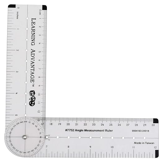 Learning Advantage Angle Measurement Ruler, Clear, Flexible and Adjustable | Geometry Measuring Tool, Measure Angles to 360 Degrees and Lines to 12"