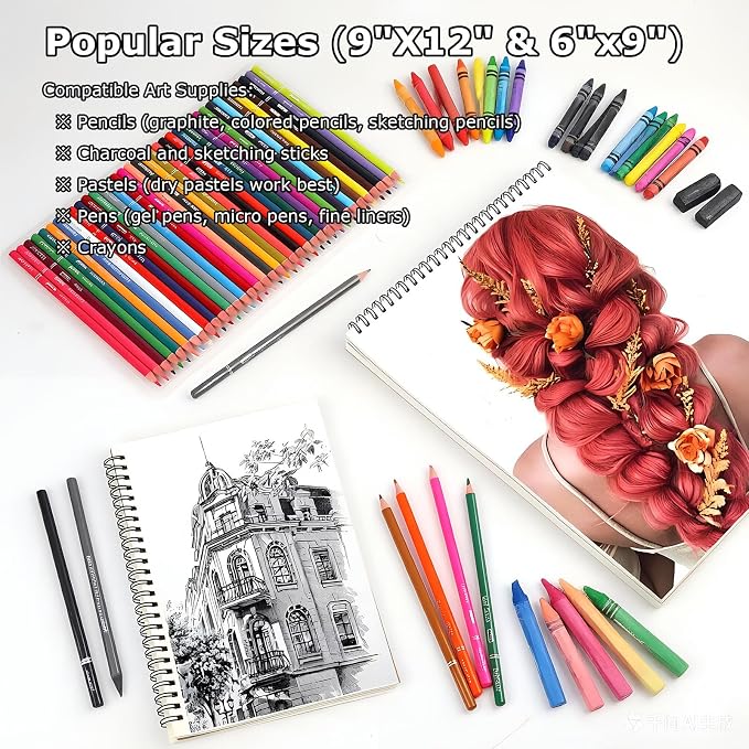 6" x 9" Sketch Book, Spiral Bound Sketch Pad, 50 Sheets 68lb/100gsm Acid-Free Drawing Paper, Art Sketchbook, Drawing Pad for Kids Artists Beginners Professional, Art Supplies for Adults, 2 Pack