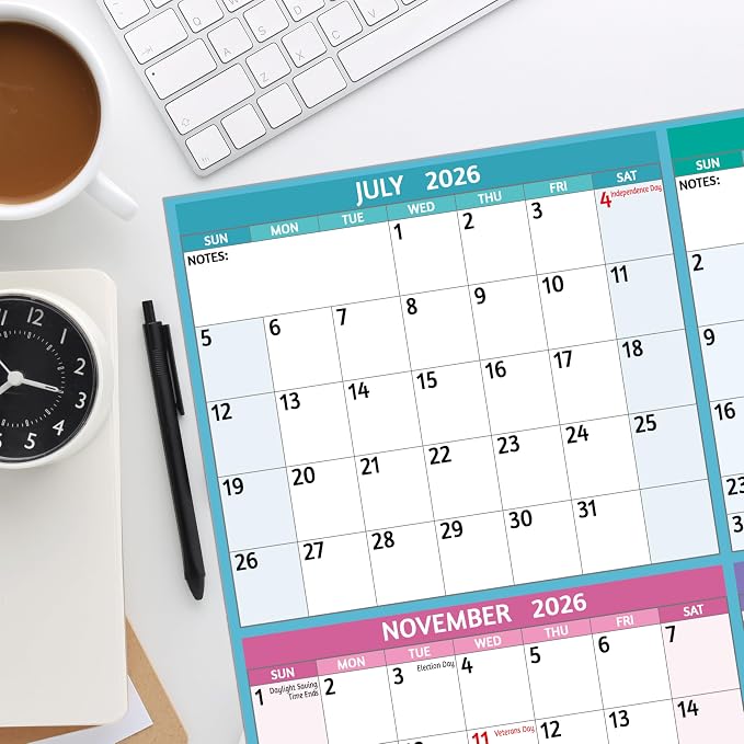 Yearly Wall Calendar 2026-2027 - Large Yearly Calendar Vertical, Jul 2026 - Jun 2027, 25.2" x 38.2" (Open), Calendar 2026-2027, Large Wall Calendar, Full Year Paper Calendar with Notes, Thicker Paper