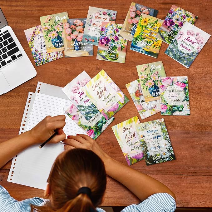 Tatuo 24 Pack Christian Floral Notebooks for Women Religious Bible Verse Journals Flower Small Pocket Prayer Notepads with Scripture Inspirational Gifts for Faith Church Bible Study Office School