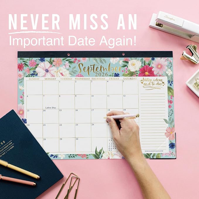 Hadley Designs Large Teacher Desk Calendar 2026-2027 - Desktop Calendar 2026, 18-Month Academic Desk Calendars for School, Home & Office, Cute Classroom Must Haves, Back to School Teacher Gifts