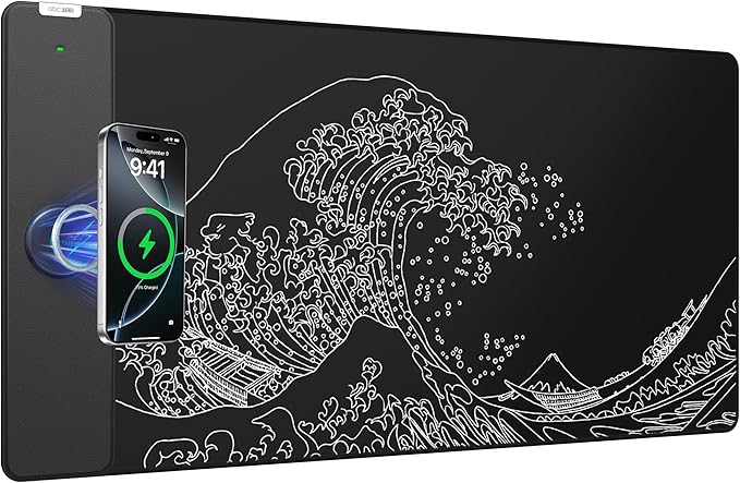 Magnetic Wireless Charging Mouse Pad, 31.5"x15.8" Large Desk Mat | Waterproof Mousepad, Smooth Glide, Stitched Edge, Non-Slip Rubber Base, Desk Pad Computer Keyboard Mat, No Adapter