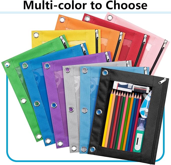 Forvencer Pencil Pouch for 3 Ring Binder, Large Pencil Case Pouch with 3 Reinforced Grommets, Pen Bag, Clear Window Pencil Case, Binder Accessories, White Plaid