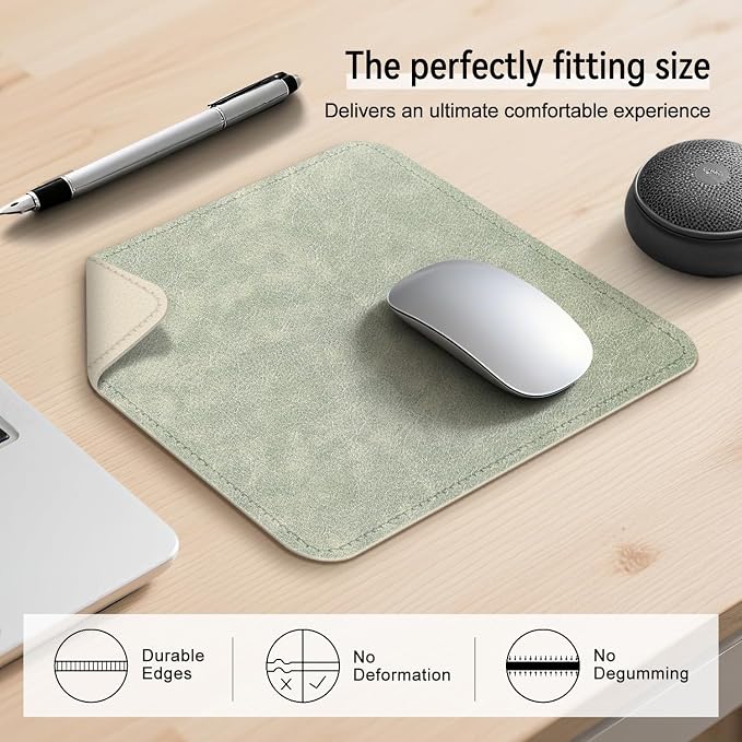 Imitation Crazy Horse Leather Desk Mat - Waterproof Desk Pad - Ideal for Large Mouse Pad and Desk Mats on Top of Desks (Light Green+White, 11"*8")