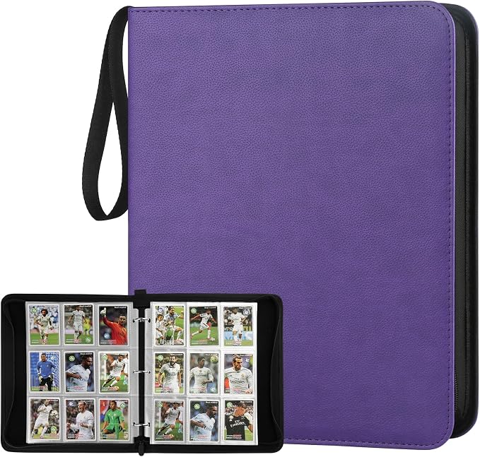 GERMUN 3 Ring 9 Pocket Zipper Card Binder, 720 Double Sided Standard PU Trading Card Album Folder for TCG & Sports Cards, Not Fit Top Loaders (purple)
