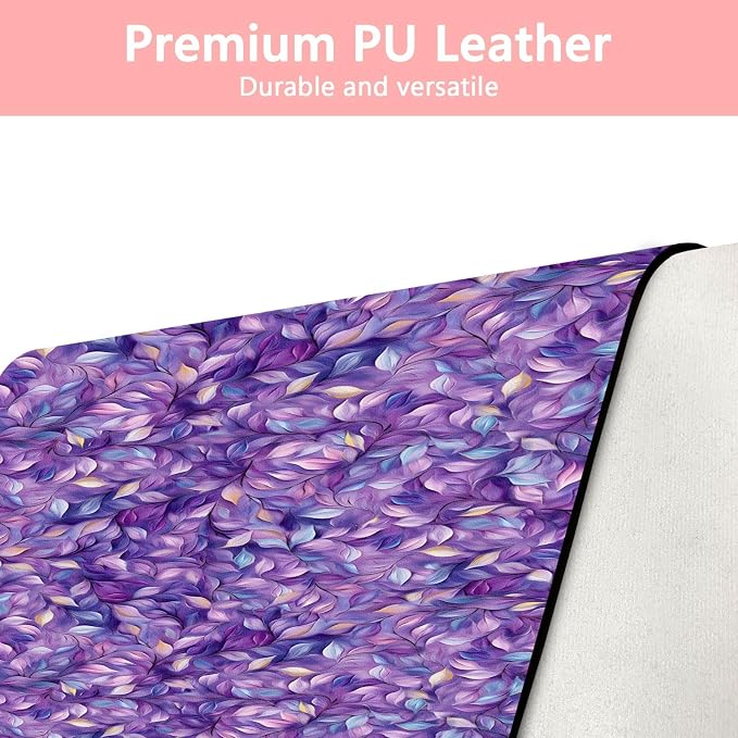 Britimes Purple Oil Painting Desk Mat Leaves Abstract Deak Pad Non-Slip PU Leather Large Keyboard Mouse Pad Office Desktop Accessories for Office,Work,Home Decor(31.5"X15.7")