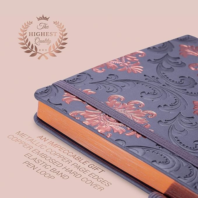 Exclusive Writing Journal for Women and Men - Handmade in Italy with Ivory Paper - Travel Diary Notebook for Daily Notes, Dreams or Planning - Perfect for a Traveler, Writer, Musician(ROSE) (BAROQUE COOPER)