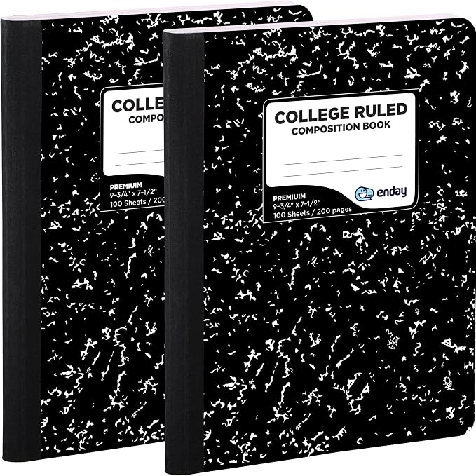 Enday Marble Composition Notebook College Ruled (2 Pack) 100 Sheets Black Composition Notebook For Back to School, Home and Office
