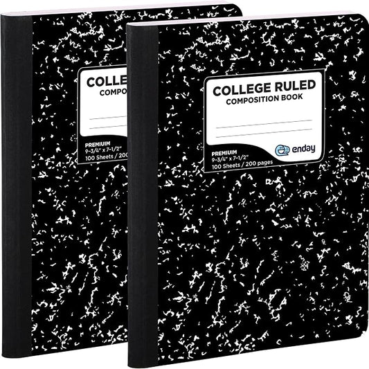Enday Marble Composition Notebook College Ruled (2 Pack) 100 Sheets Black Composition Notebook For Back to School, Home and Office