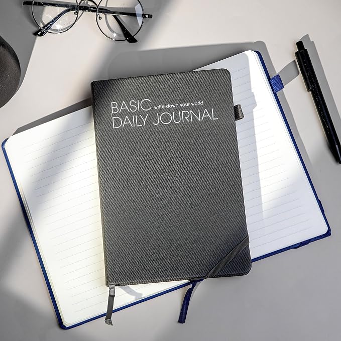 CAGIE Lined Journal Notebook for Work 256 Pages Hardcover Journals for Writing with Pen Loop A5 Daily Journaling Notebooks with Pocket, 5.7" x 8.3", Grey