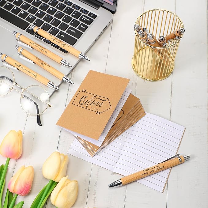 Fulmoon 120 Pcs Motivational Pens Inspirational Notebooks Gifts Bulk Inspirational Ballpoint Pen Small Note Pads Appreciation Gifts for Employee Nurse Volunteer Teacher Back to School (Brown)