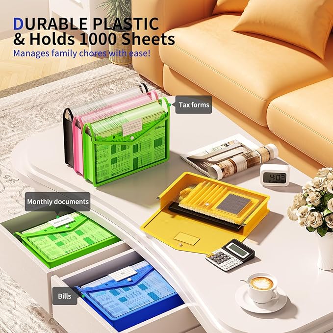 2 Pack Plastic Expanding File Folder, Transparent envelopes with Snap Closure, Fit Letter/A4 Size for School/Office/Home/Hospital, No Dividers, Large Capacity（Yellow）