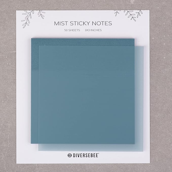 DiverseBee 50 Sheets Pastel Transparent Sticky Notes, 3x3” Clear Sticky Tabs, Translucent Page Flags Book Markers Stickers, Planner Accessories, Bible Journaling Study Office School Supplies (Mist)