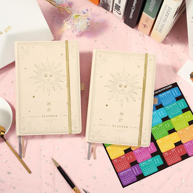 Planner 2026-2027 - Academic Planner 2026-2027, July 2026 - June 2027, 5.75" x 8.25", 2026-27 Weekly and Monthly Planner, Faux Leather planner 26-27 with Back Pocket & 40 Notes Pages - Seashell Gold