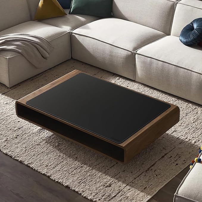 CENNBIE Leather Desk Mat - 31.4" x 19.6" Computer Desk Pad (Black) | Premium stitched edges resist wear. Easy to clean. Protects desk from spills, stains ,scratches. Smooth glide. Office & home.